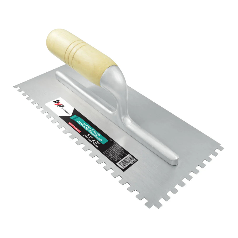 Llana canto dentado cuadrado con mango de madera 11" X 5"