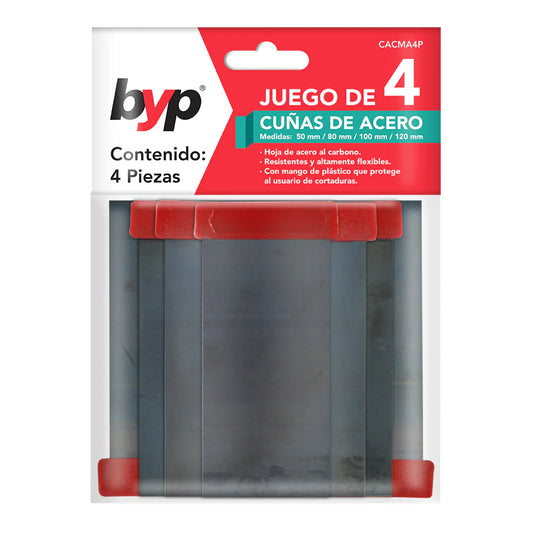 Juego de 4 cuñas de acero con mango (50, 80, 100, 120 mm)